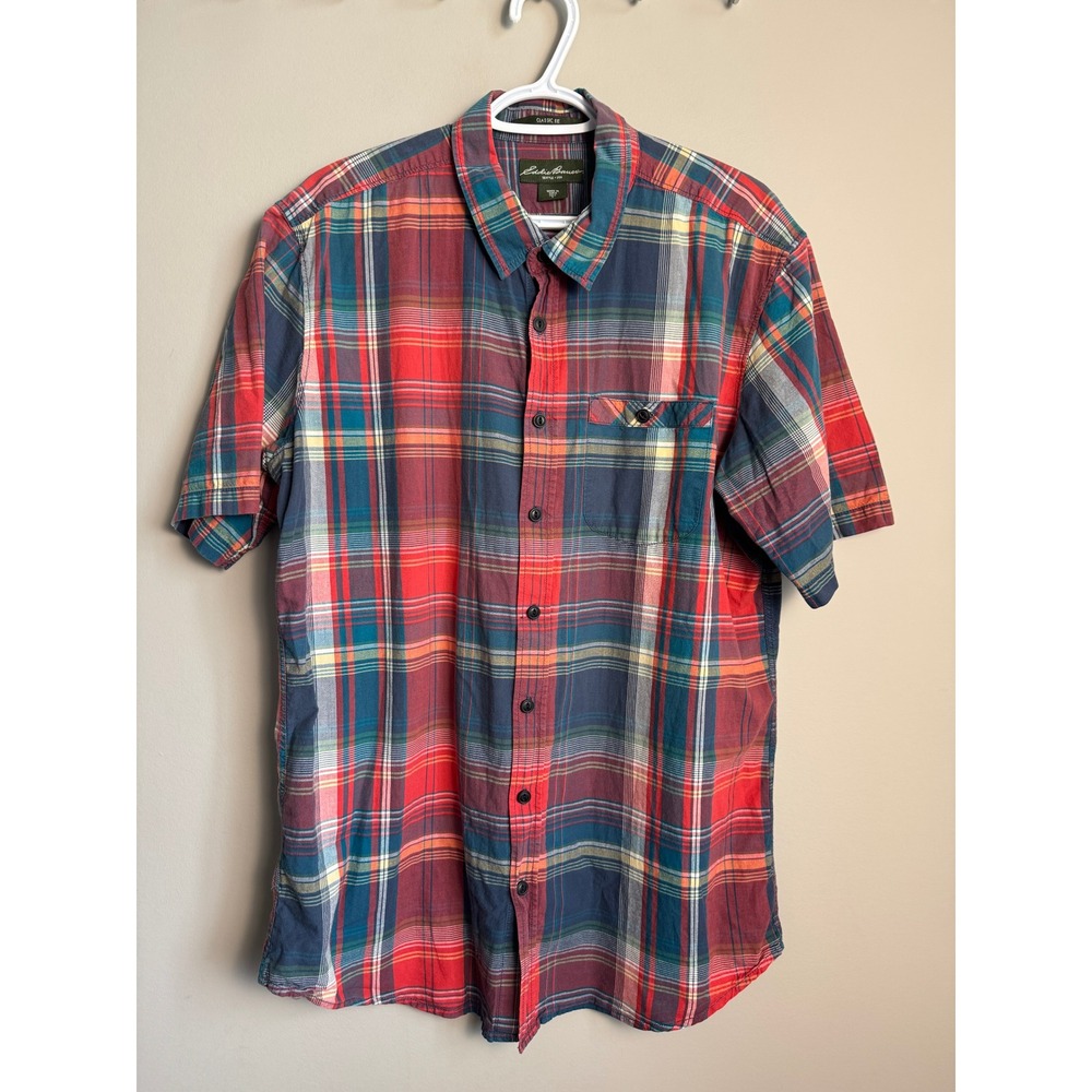 Eddie Bauer Men Multicolor Plaid Short Sleeve Button Up Shirt Large Tall Classic